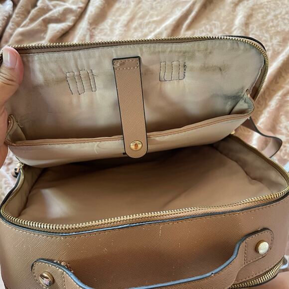 Calpak Faux Leather Backpack Tan with Whipstitch Trim in mauve - Picture 11 of 11